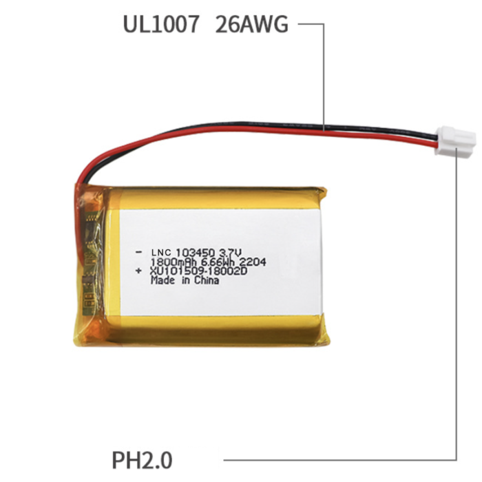 Rechargeable 103450 3.7V 1800mAh lipo battery for beauty device/ GPS locator