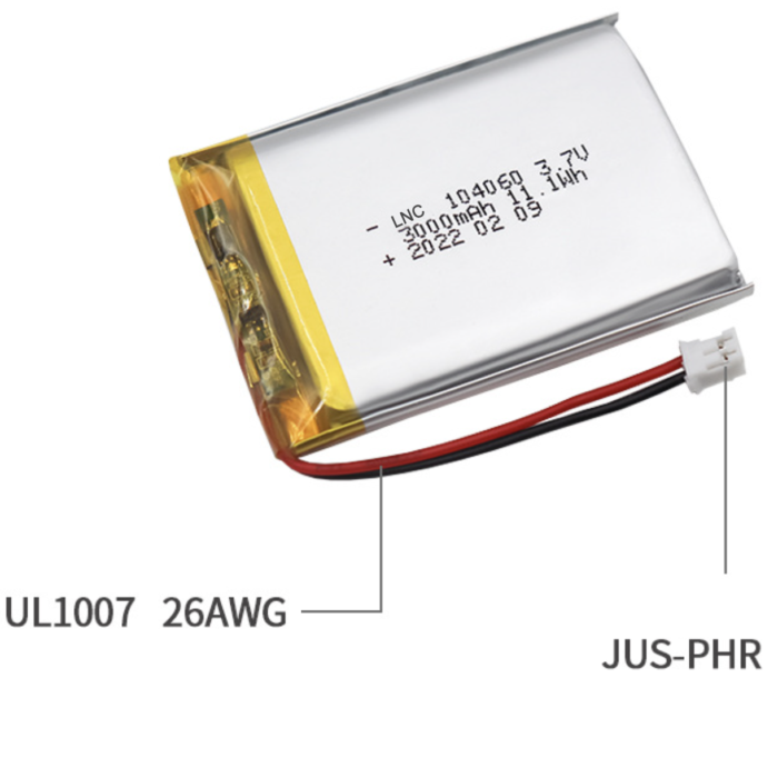 104060 3.7V 3000mAh li polymer battery for display sharing car locator and massager beauty device