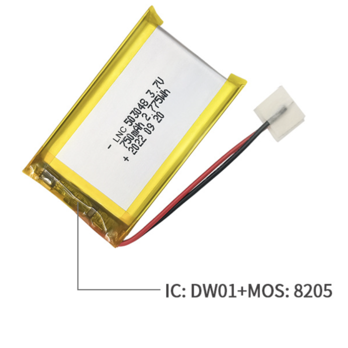 503048 polymer lithium battery 3.7V750mAh for beauty device, breast pump ,GPS, Bluetooth speaker and wireless mouse