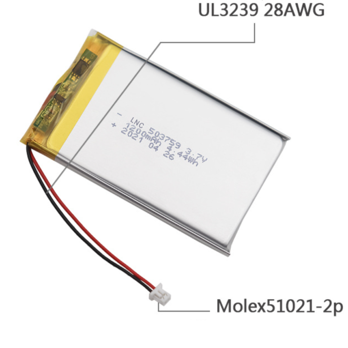 503759 3.7v 1200mAh polymer lithium battery for beauty instrument, breast pump and other smart homes