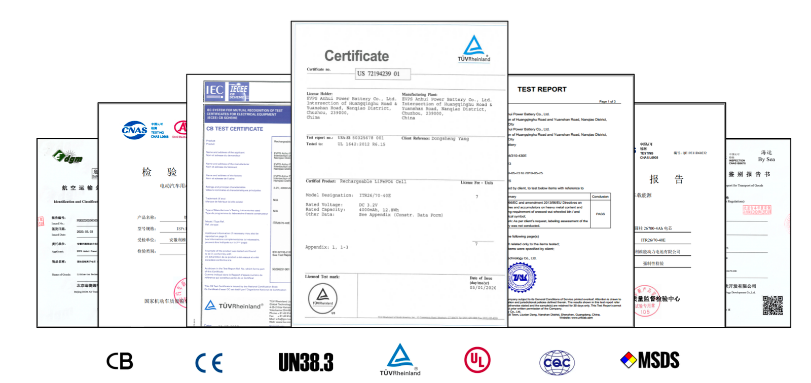 26700 LiFePO4 Battery Cell Certifications