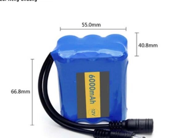 High Capacity 12V 6000mAh 3S2P 18650 Li-ion Battery Pack for solar systems and devices.