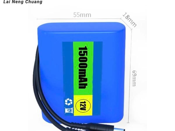 12V 1.5Ah 3S1P Li-ion battery with integrated DC connector.