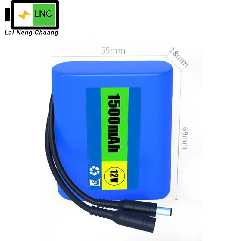 12V 1.5Ah 3S1P Li-ion battery with integrated DC connector.