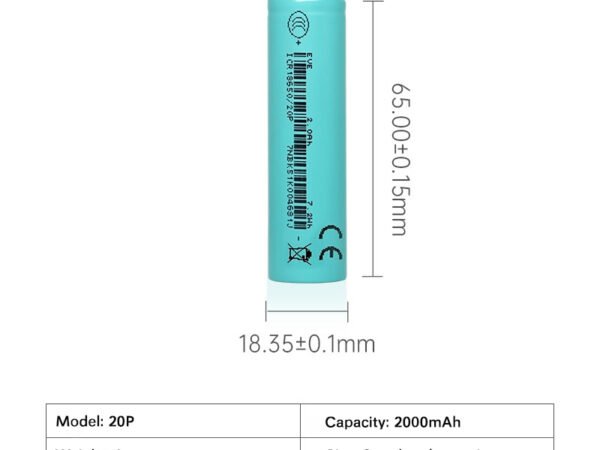 EVE 18650-20P NCM Li-ion cell – high-performance battery for power tools.