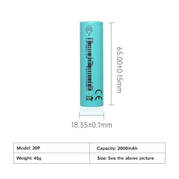 18650-20P ncm EVE 18650-20P NCM Li-ion cell – high-performance battery for power tools.