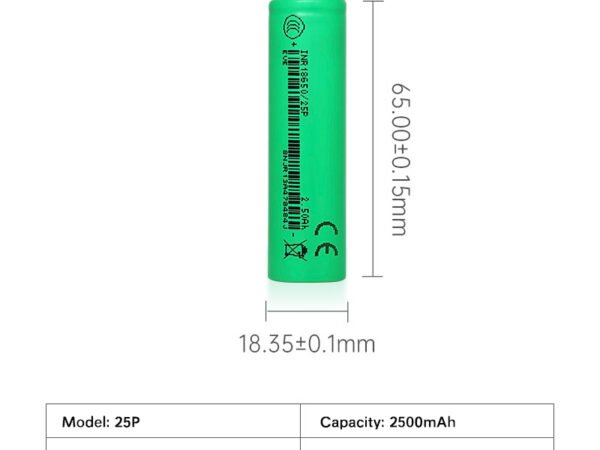 EVE 18650-25P NCM Li-ion cell, high-capacity rechargeable battery for power applications.