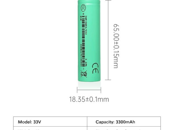 Close-up view of 3200mAh 10A Li-ion 18650 Cell