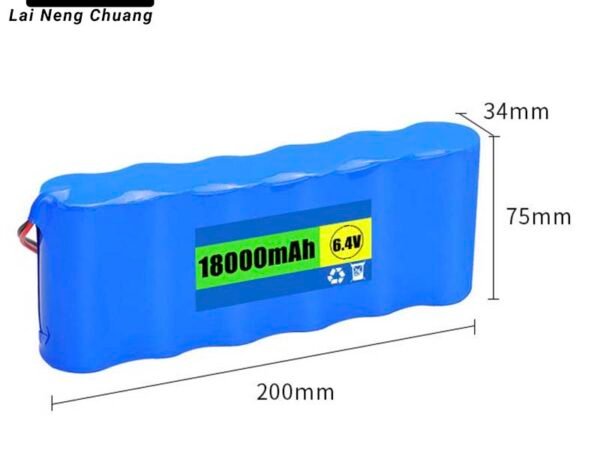 Customized 6.4V 18Ah LiFePO4 battery pack made with 32650/32700 rechargeable cells.