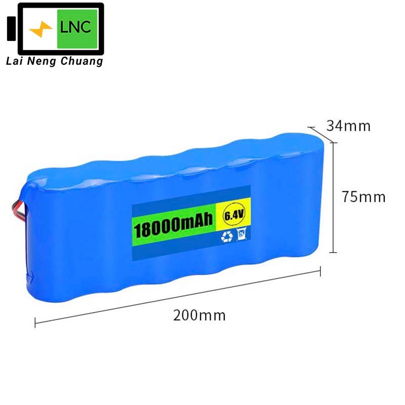 Customized 6.4V 18Ah LiFePO4 battery pack made with 32650/32700 rechargeable cells.