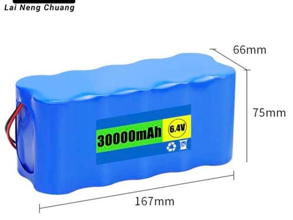 Customized 6.4V 30Ah LiFePO4 lithium iron phosphate battery pack for high-capacity rechargeable applications.