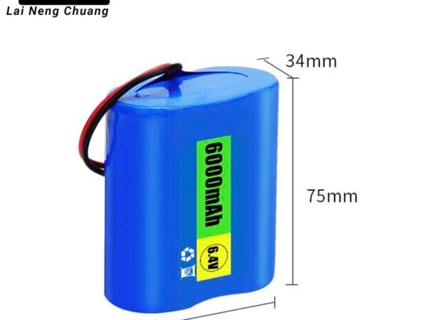 32700 2S1P LiFePO4 6V 6.4V 6Ah rechargeable lithium iron phosphate battery pack with compact blue-wrapped design and nickel tabs for solar, LED lighting, and backup power applications.
