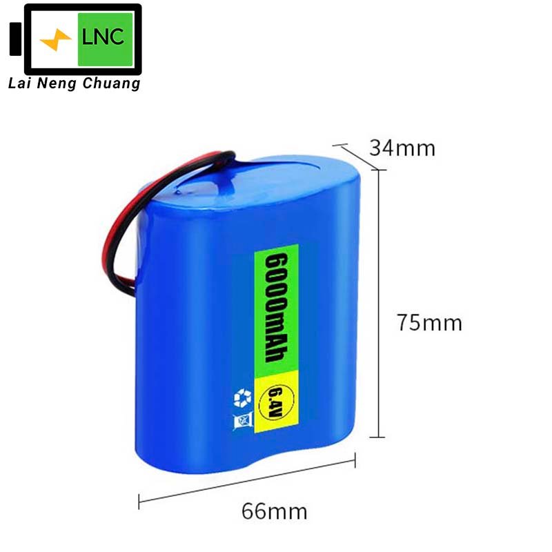 32700 2S1P LiFePO4 6V 6.4V 6Ah rechargeable lithium iron phosphate battery pack with compact blue-wrapped design and nickel tabs for solar, LED lighting, and backup power applications.