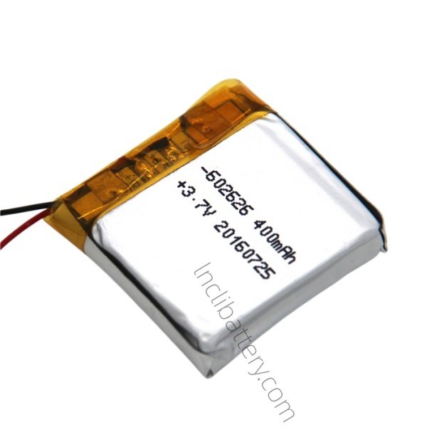 3.7V 400mAh 602626 compact LiPo battery pack for portable devices