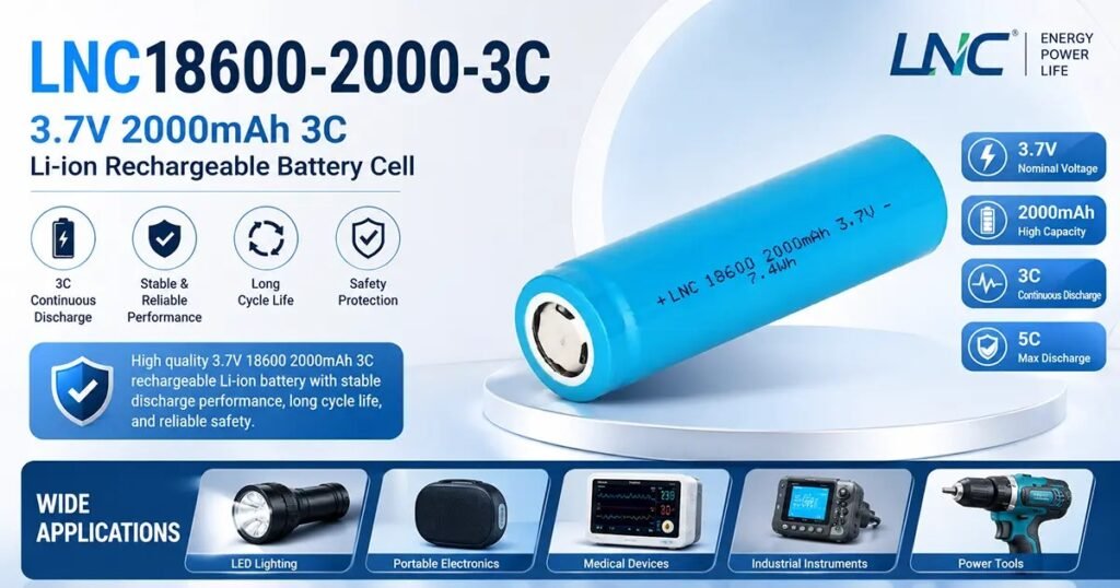 3.7V 18600 2000mAh 3C High Rate Rechargeable Li-ion Battery Cell