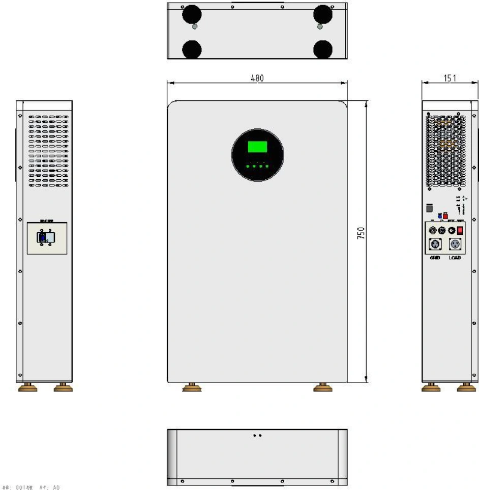 51.2V 100Ah 5kWh LiFePO4 Battery Product Size Diagram