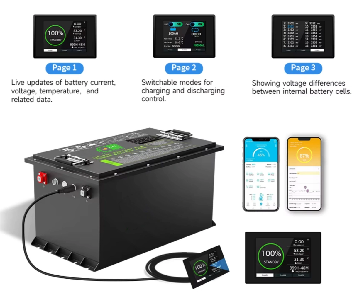 LiFePO4 golf cart battery with LCD display and Bluetooth monitoring function